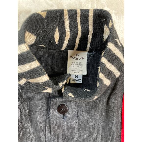 Unisex Vintage Linen Cotton Black & Red Tribal Ethnic Shirt & Pant Set Suit M - Picture 11 of 16